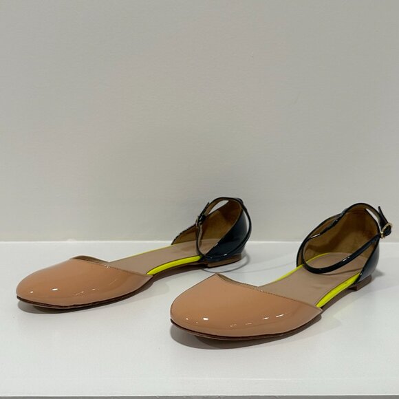 Jcrew Cece Patent Flats Ankle Strap Navy Nude Size 8 - Picture 2 of 10
